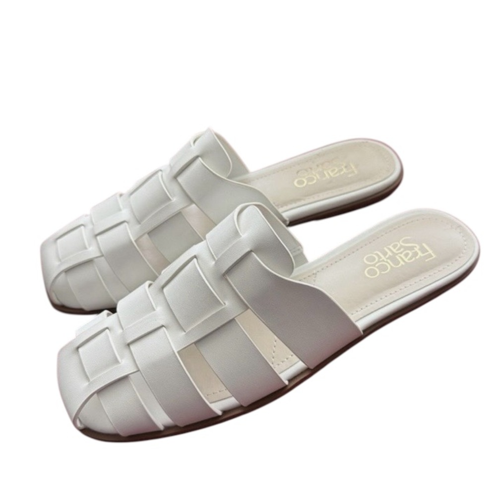 FRANCO SARTO Square Toe Bartis Fisherman Slip On Slide Sandal White Sz 8.5